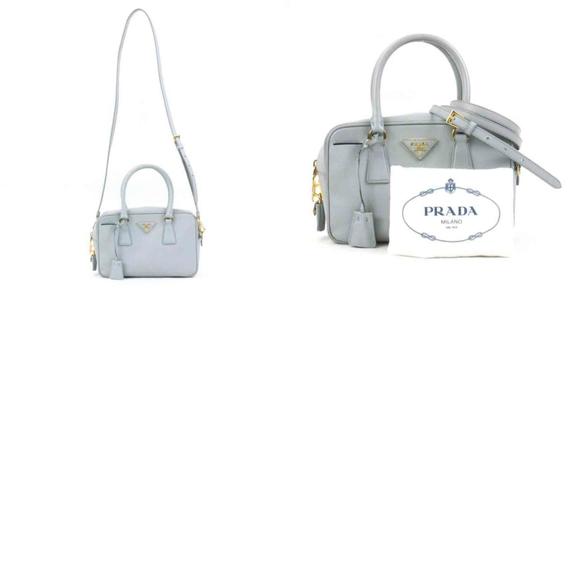 Prada PRADA handbag diagonal shoulder bag logo leather light gray gold ladies - Picture 5 of 5